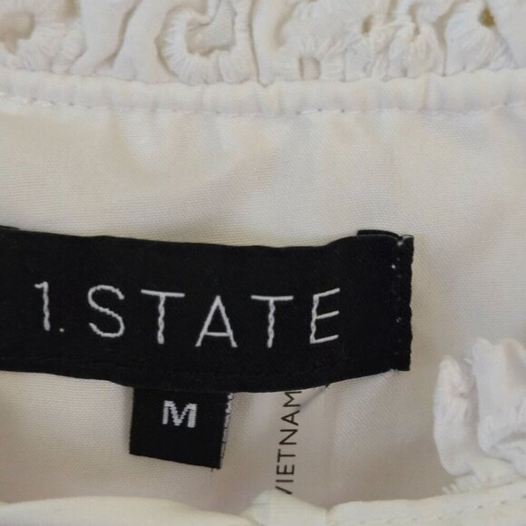 1. State White Eyelet Flutter Sleeve Blouse Tie Neckline Size M - Picture 6 of 7
